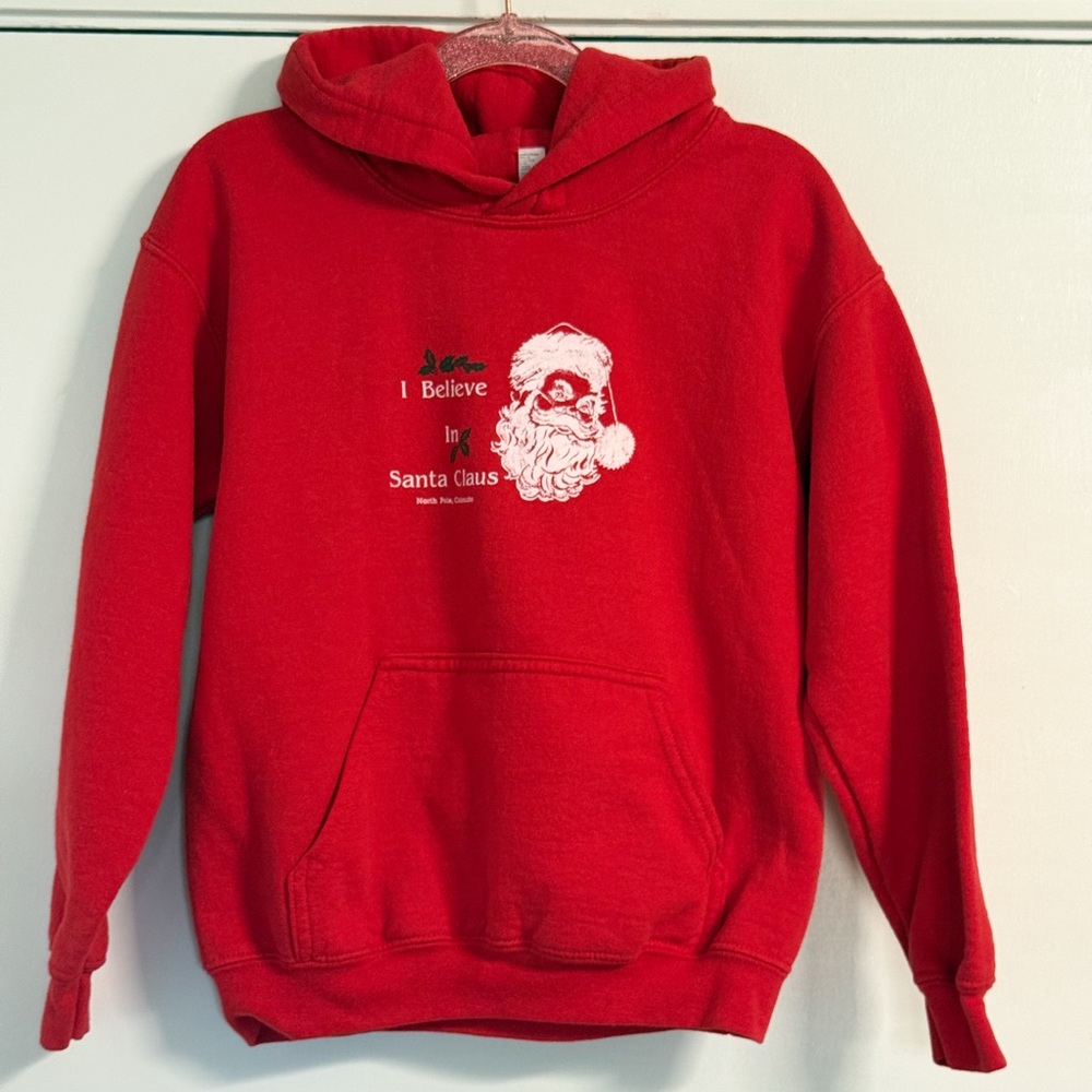 Gildan Youth Small Red I Believe in Santa Christmas Hoodie